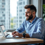 Empresário analisando planilha financeira no computador para controlar faturamento e lucro