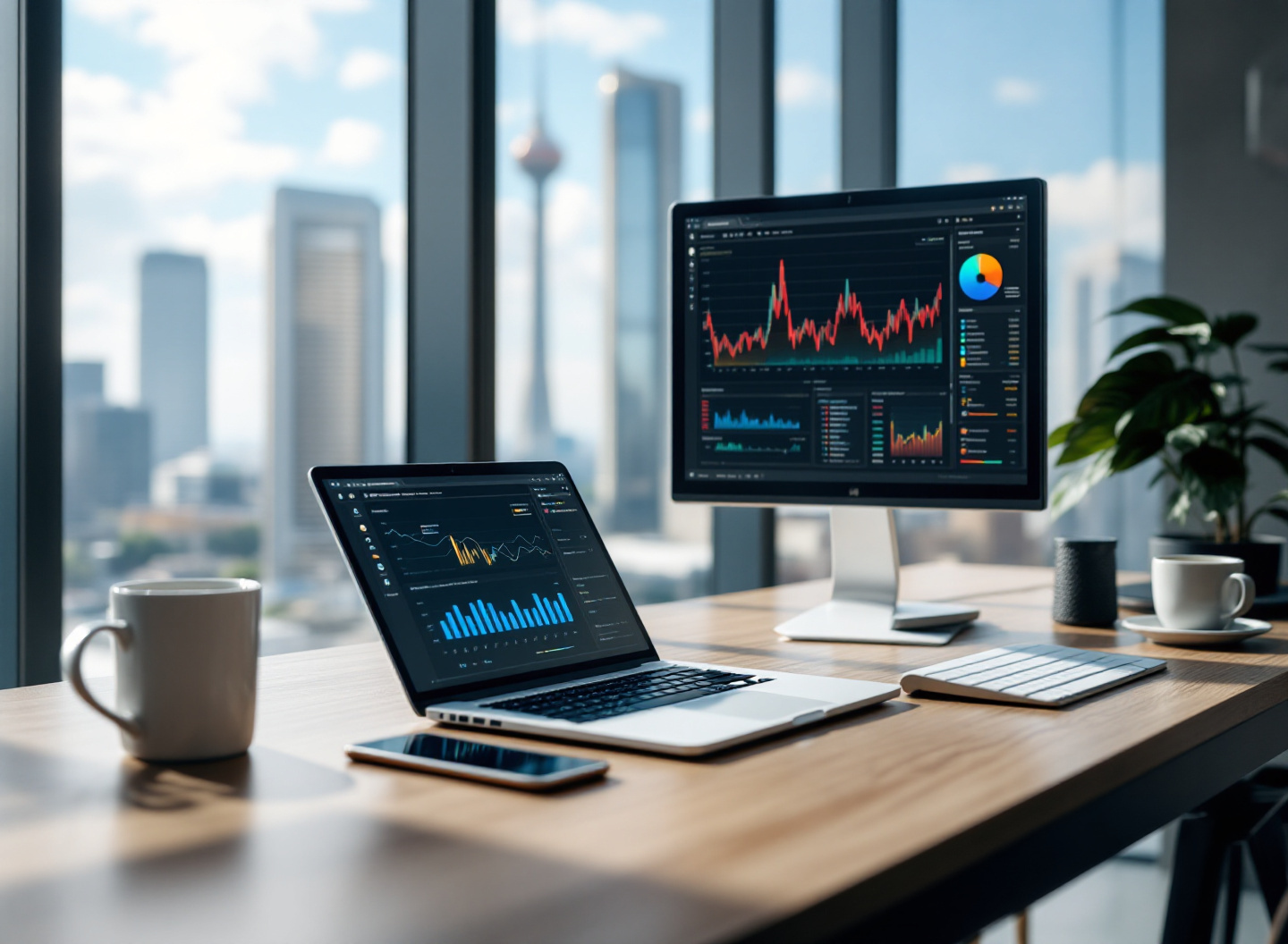 Gestão Empresarial em 2026: As Novas Tendências que Estão Transformando Pequenas e Médias Empresas 3 Ambiente de trabalho moderno com ferramentas de gestão digital e dados em tempo real para PMEs