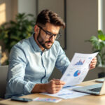 Empreendedor analisando fluxo de caixa no Excel com dados financeiros e gráficos de gestão de caixa