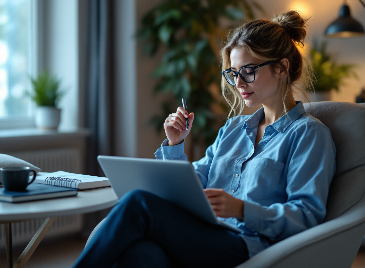 mulher analisando resultados de calculadora financeira para projeção de investimento em 10 anos