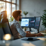 Profissional analisando planilha de payback no Excel com dados financeiros em monitor