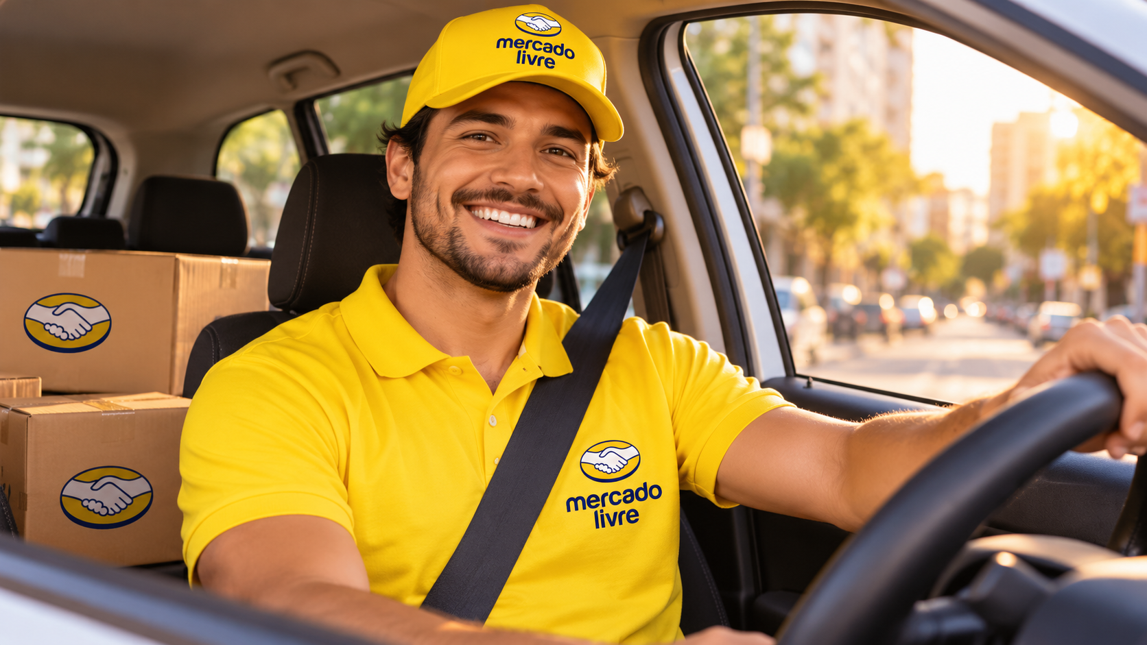 Guia prático: como fazer entregas pelo Mercado Livre e começar a lucrar 1 capa motorista de entregas urbanas com encomendas no carro