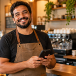 MEI negativado pesquisa crédito em fintechs pelo celular em sua cafeteria