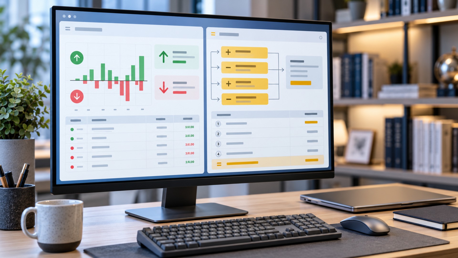 Software de gestão financeira mostrando fluxo de caixa indireto e direto em tempo real